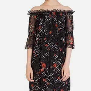 The Kooples Popi Pop Floral Chiffon Lace Trim Off Shoulder Dress Size 1